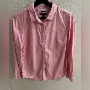 Tommy Hilfiger Women’s Long Sleeve Button-Down Shirt Pink Striped Shirt